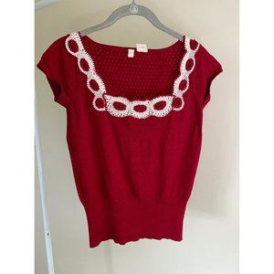 Anthropologie Moth Pointelle Sweater Rose Crochet